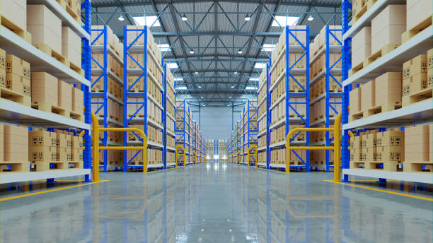 empty warehouse in logistic center. - warehouse imagens e fotografias de stock