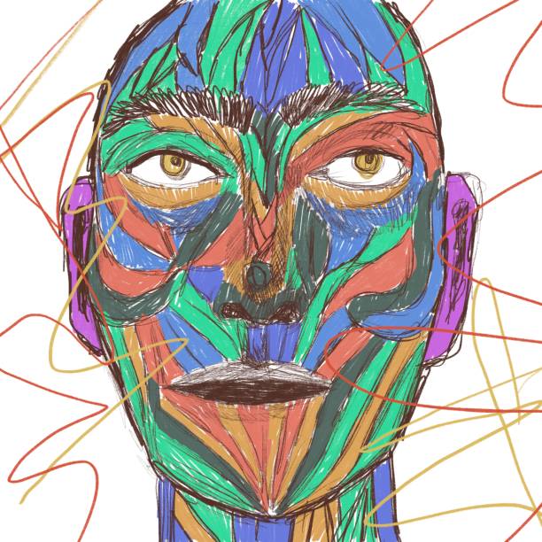 istock unusual poster, a man with muscles on his face, an abstract portrait 1405246997