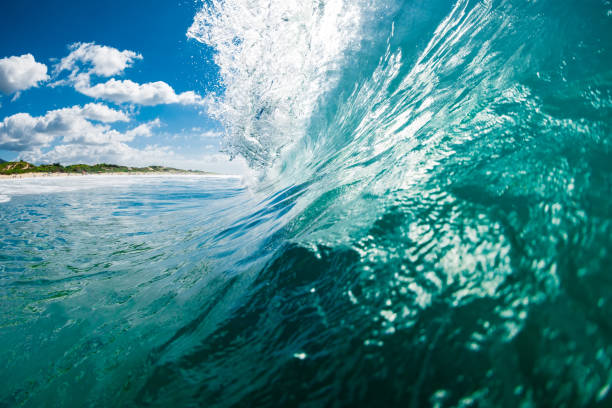 istock Beach break pipe waves in ocean. Breaking barrel wave with sunshine 1405249750