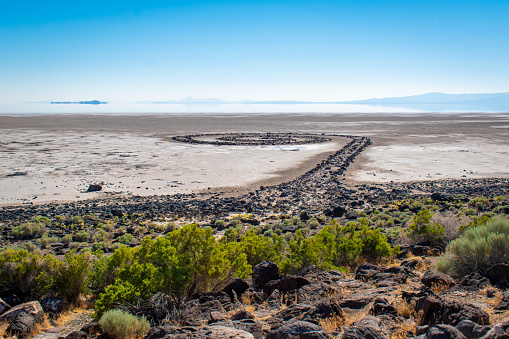 Amazing Spiral Jetty Shoreline View Nature Landscape Background