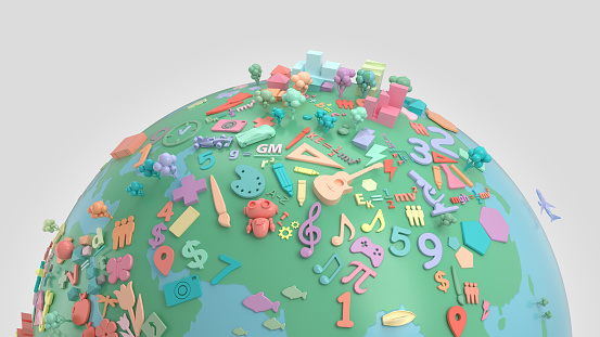 colorful symbol of learning for children on earth.3D rendering.