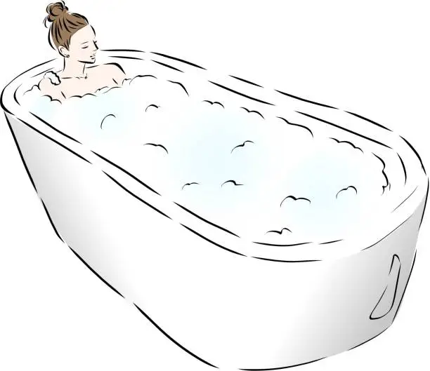 Vector illustration of Woman bathing in the bathtub