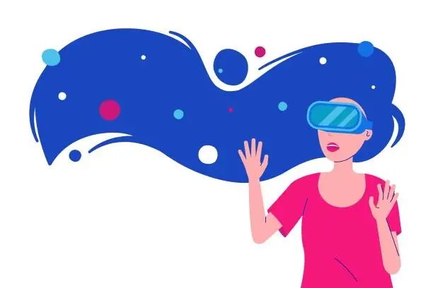 Vector illustration of A woman in virtual reality glasses isolated.