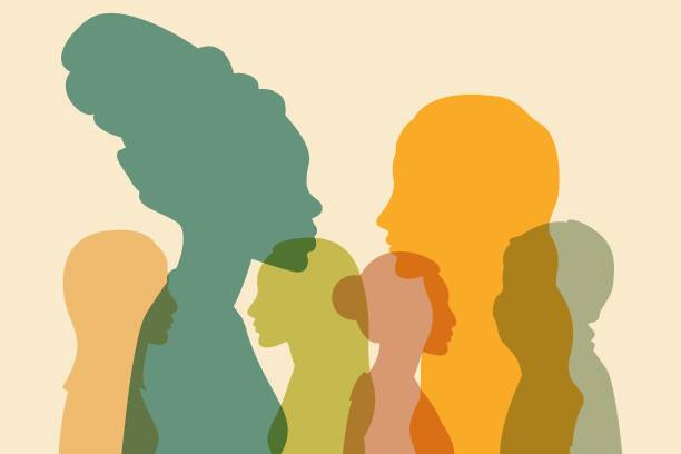 stockillustraties, clipart, cartoons en iconen met silhouettes of women from different cultures. multicultural society. - vrouw