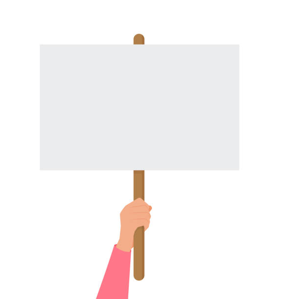 istock Empty sign in hand. Hands holding blank protest poster. Cartoon vector illustration. Placard and poster empty, protest announcement board 1405260762