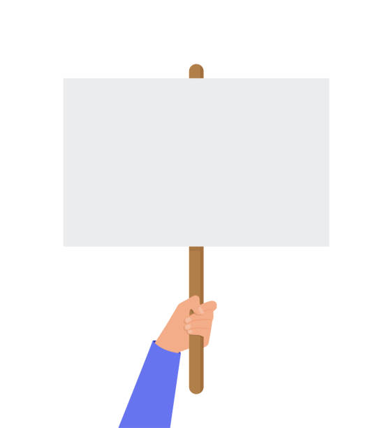 istock Empty sign in hand. Hands holding blank protest poster. Cartoon vector illustration. Placard and poster empty, protest announcement board 1405260772