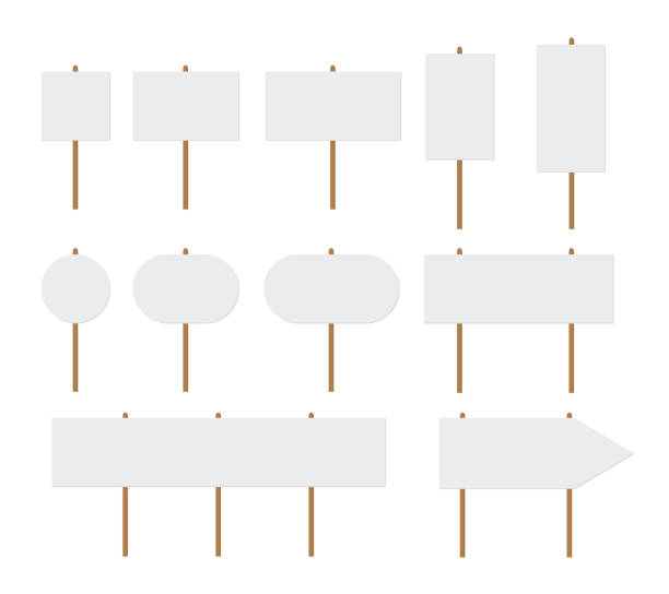 istock Blank sign on a picket stick. Set of white blank protest banners. White posters on supports. Vector image. 1405260773