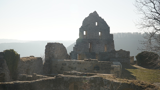 Burgruine Hohenurach castle ruin near Hohenzollern Castle in Bad Urach, Germany.