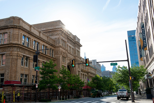Philadelphia, USA - June 20, 2022. Historic buildings of Drexel University on Chestnut Street in Philadelphia, Pennsylvania, USA