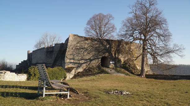Burgruine Hohenurach castle ruin near Hohenzollern Castle in Bad Urach, Germany. stock photo