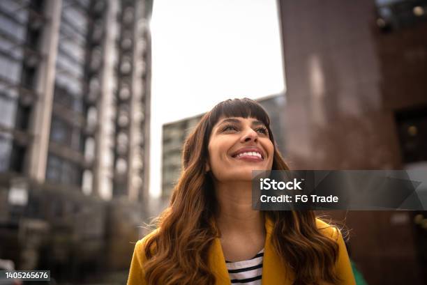 Young Woman Contemplating Outdoors Stock Photo - Download Image Now - Happiness, People, One Woman Only