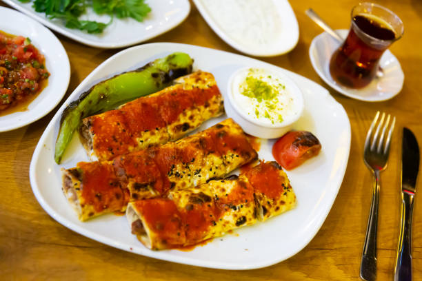 istock Traditional Turkish beyti sarma from grilled ground beef wrapped in flat bread 1405265702