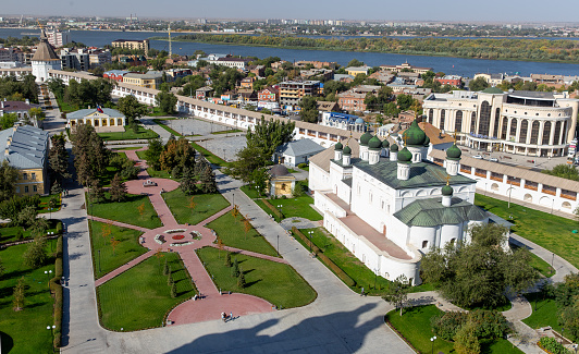 Assumption Cathedral and the bell tower of the Astrakhan Kremlin. Russia