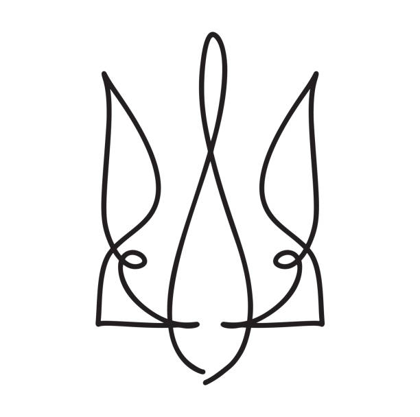 벡터 국립 우크라이나어 기호 트라이던트 아이콘. 손으로 그린 서예 우크라이나 국가 엠블럼의 팔의 코트 블랙 컬러 일러스트 플랫 스타일 이미지 - ukraine trident ukrainian culture coat of arms stock illustrations