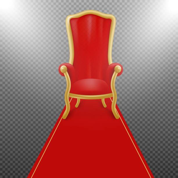 istock Luxury throne with red carpet in spotlights, royal armchair - 3d vector illustration isolated on transparent background. 1405267096