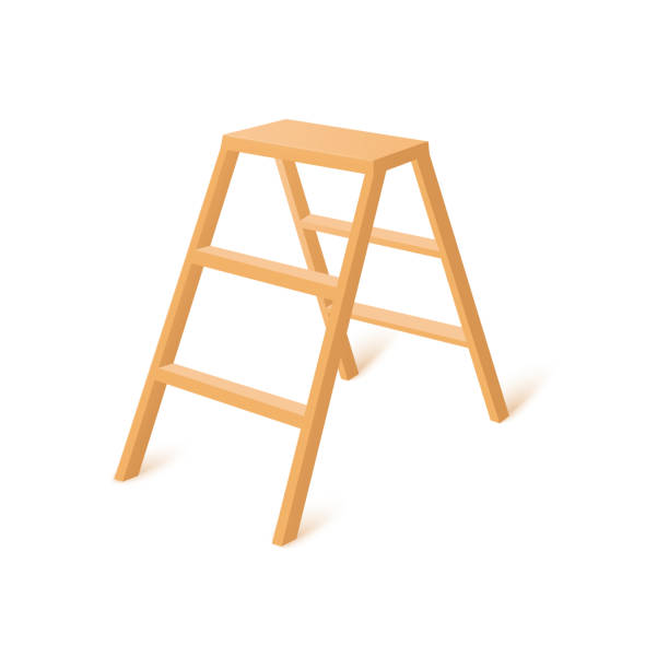 istock Wooden step ladder for household needs, realistic 3d vector illustration isolated on white background. 1405267302