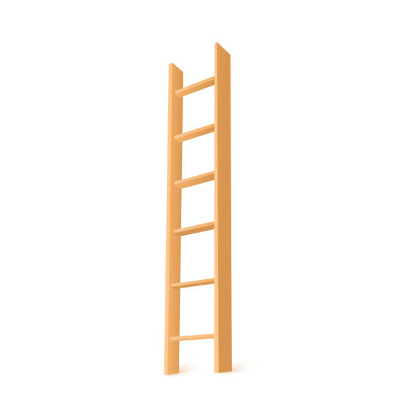 istock Household stairs with wooden rungs, realistic 3d vector illustration isolated on white background. 1405267312