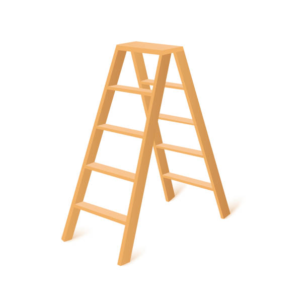 istock Wooden step ladder for renovation and construction works, realistic 3d vector illustration isolated on white background. 1405267326