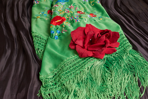 Beautiful green manila shawl with flowers