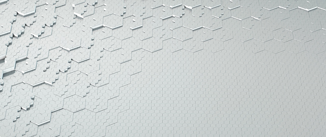 Simple gray honeycomb structure relief map made of hexagon shape blocks with copy space surface. Close up, horizontal composition