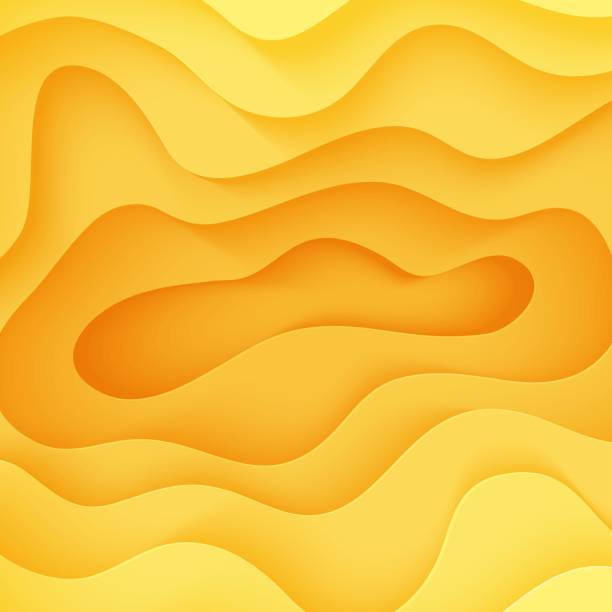 istock Abstract yellow background in cut paper style. Cutout orange wallpaper. Wavy template for save the Earth posters, eco brochures, business presentations. Vector card illustration of papercut background 1405271034