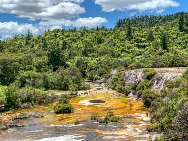 Artist's Palette, The Boardwalk of Orakei Korako Geothermal Park & Cave at Hidden Valley, Taupo, New Zealand Taupo, New Zealand. waikato river stock pictures, royalty-free photos & images