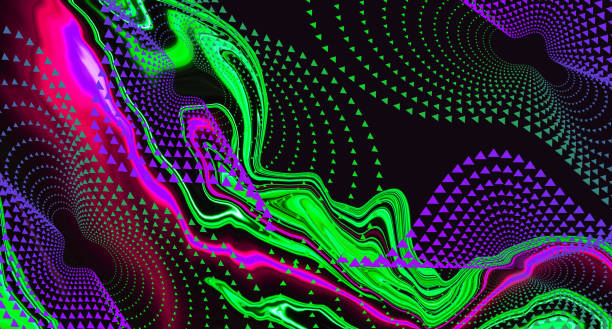 istock Bright fluid pink purple neon green texture black background. Abstract liquid dotty wave. Art trippy luxury digital screen. Fantasy Metaverse Backdrop. Banner. Template. Virtual reality. NFT card. VR. 1405277970