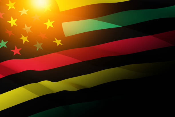 Waving Alternative Juneteenth Flag with Flare. Since 1865. Design of Banner. stock photo
