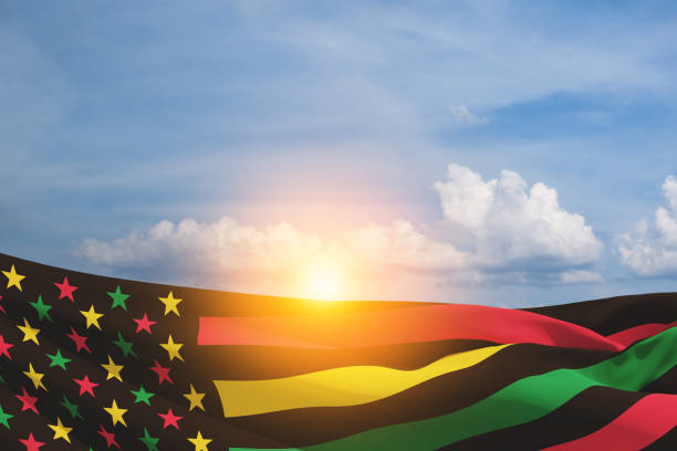 istock Alternative Juneteenth Flag with blue cloudy sky. Since 1865. Design of Banner. 1405281444