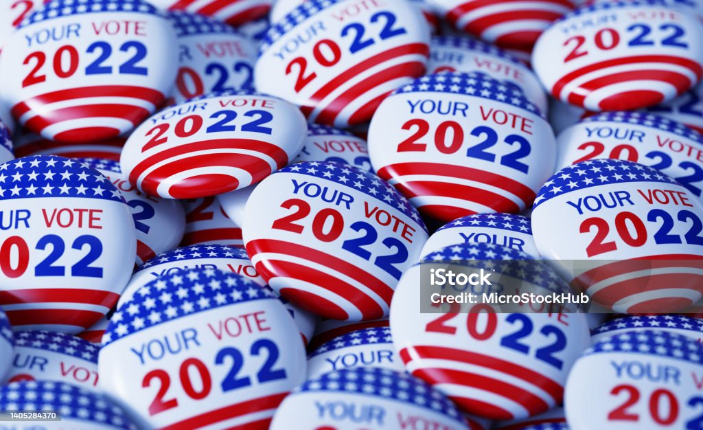 Your Vote 2022 Written Badges Your Vote 2022 written badges. Great use for election and voting concepts. 2022 US Midterm Election concept. Voting Stock Photo