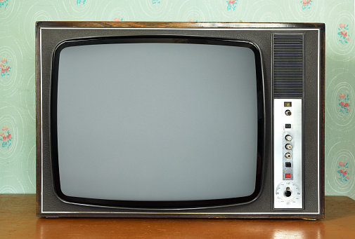 An 1980' TV (isolated on white with soft shadow + clipping path + path for screen)