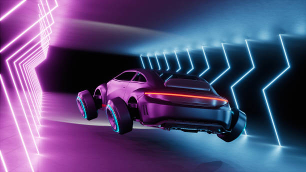 istock Futuristic transport vehicle with cyberpunk concept, 3d render 1405287339