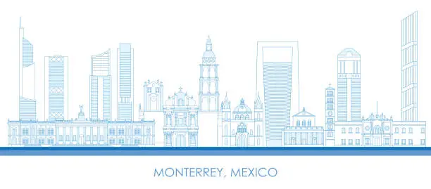 Vector illustration of Outline Skyline panorama of city of Monterrey, Mexico