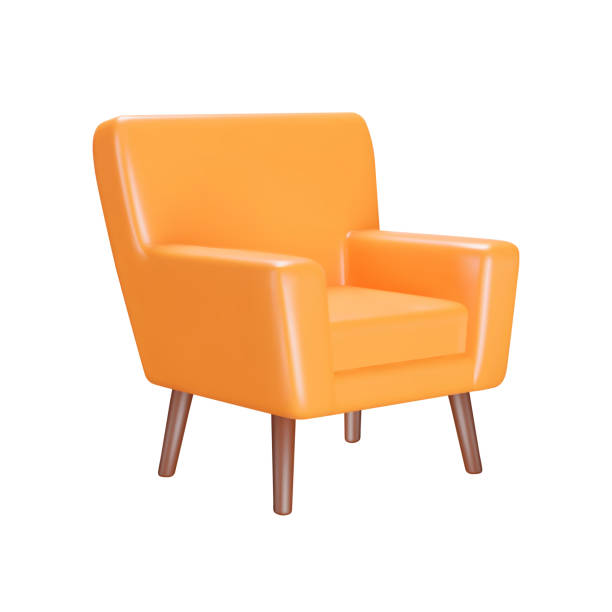 ilustrações, clipart, desenhos animados e ícones de ícone 3d da poltrona. cadeira laranja com pernas de pau. isolado em um fundo transparente - divã sofá