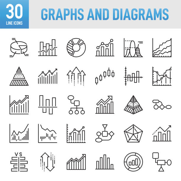 illustrations, cliparts, dessins animés et icônes de graphique et diagramme - jeu d’icônes vectorielles à ligne mince. pixel parfait. pour mobile et web. l’ensemble contient des icônes: graphique, graphique, données, croissance, progrès, amélioration, développement, analyse, affaires, finance, mar - spreadsheet improvement analyst graph