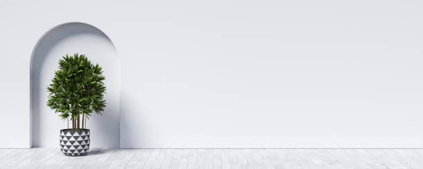 istock Mock up poster with tree in niche of modern interior 1405295049