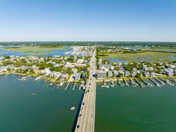 Aerial photo bridge to Wrightsville Beach NC USA Aerial photo bridge to Wrightsville Beach NC USA wilmington north carolina stock pictures, royalty-free photos & images