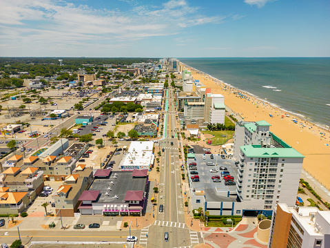 Aerial drone photo of Atlantic Avenue Virginia Beach
