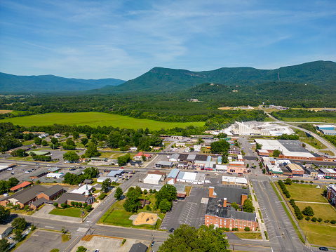Aerial drone photo of the Town of Etowah Tennessee