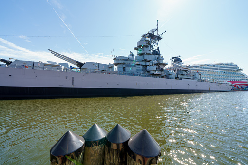 Norfolk, VA, USA - June 20, 2022: Image of the USS Wisconsin BB64 battle ship at Norfolk VA
