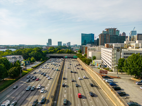 Aerial drone photo of rush hour at Atlanta Georgia on the I85