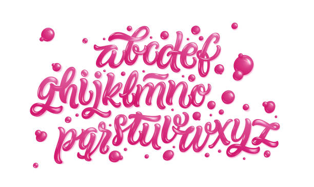 Pink Bubble Gum Alphabet Set Bubble Gum Alphabet Set. Pink Font Isolated on White Background. Hand Lettering for Designs: Logo, Packaging, Card, etc. Sugar kids vector illustration. sweet food stock illustrations