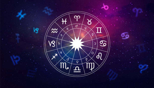 ilustrações, clipart, desenhos animados e ícones de astrologia zodíaca signos de estrelas circulam. ilustração vetorial do horóscopo - astrologia