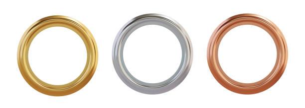 Set of gold, cilver and brass metal grommet rings for paper, card, tag, sticker or hanger isolated on white background Set of gold, cilver and brass metal grommet rings for paper, card, tag, sticker or hanger isolated on white background. Banner steel or chrome circle realistic eyelet mockup. Vector illustration hole in pants stock illustrations