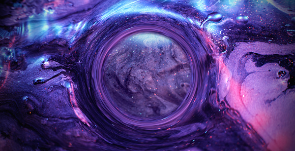 Glitter ink background. Paint mix. Shimmering liquid leak round circle. Blur blue purple pink shiny wet fluid flow motion. Abstract texture shot on RED Cinema camera.