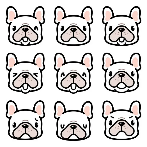 Vector illustration of Cute facial expression icon of the French bulldog