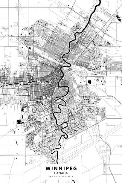 Winnipeg, Manitoba, Canada Vector Map Poster Style Topographic / Road map of Winnipeg, Manitoba, Canada. Original map data is open data via openstreetmap contributors. All maps are layered and easy to edit. Roads are editable stroke. canada road map stock illustrations