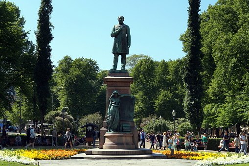 Statue of Johan Ludvig Runeberg, by Walter Runeberg, inaugurated in 1885, in Esplanadi park, Helsinki, Finland