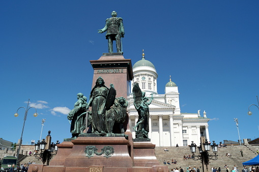 Statue of Alexander II in the Senate Square, in front of the Helsinki Cathedral, Helsinki, Finland