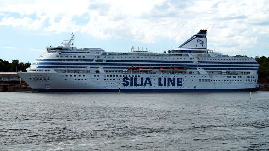 Passenger ferry ship SILJA SYMPHONY of SILJA LINE moored at the ferry terminal, Helsinki, Finland